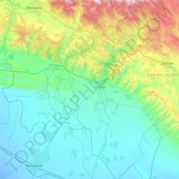 Agsu District topographic map, elevation, terrain