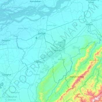 Jorhat District topographic map, elevation, terrain