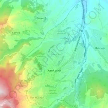Khankendi topographic map, elevation, terrain