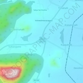Nandi topographic map, elevation, terrain