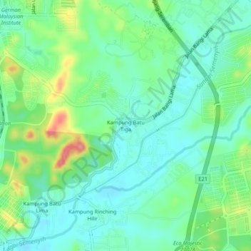 Kampung Batu Tiga topographic map, elevation, terrain
