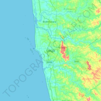 Udupi topographic map, elevation, terrain