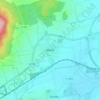 Mehle topographic map, elevation, terrain