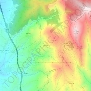 Favacal topographic map, elevation, terrain
