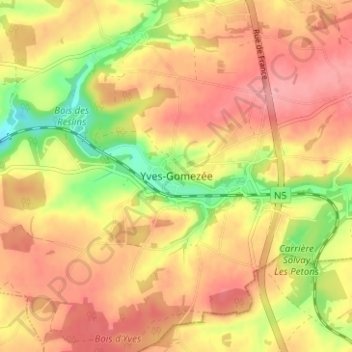 Yves-Gomezée topographic map, elevation, terrain