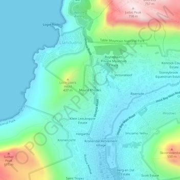Mount Rhodes topographic map, elevation, terrain