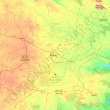 Ranchi topographic map, elevation, terrain