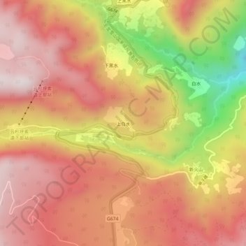 Shangbaishui topographic map, elevation, terrain