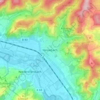 Heinebach topographic map, elevation, terrain