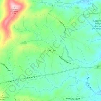 Boones Creek topographic map, elevation, terrain