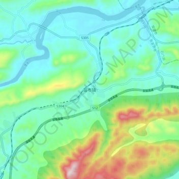 Miaoshi topographic map, elevation, terrain