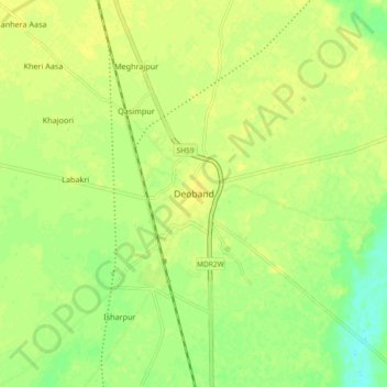 Deoband topographic map, elevation, terrain