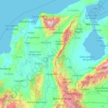 Cesar topographic map, elevation, terrain
