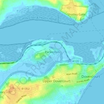 Parkeston topographic map, elevation, terrain