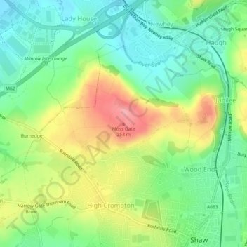Moss Gate topographic map, elevation, terrain