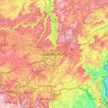 Luxembourg topographic map, elevation, terrain