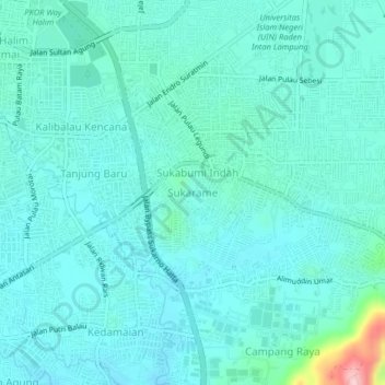 Sukarame topographic map, elevation, terrain