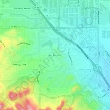 Los Serranos topographic map, elevation, terrain