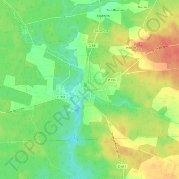Brocas topographic map, elevation, terrain