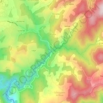 Les Quatre Ponts topographic map, elevation, terrain