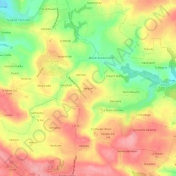 Kergoat topographic map, elevation, terrain