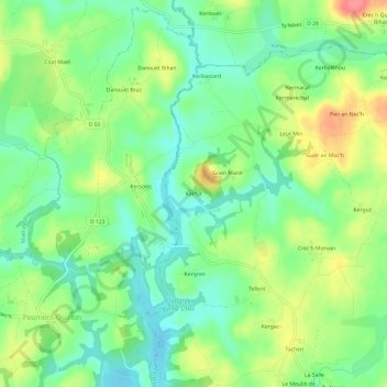 Kerfur topographic map, elevation, terrain
