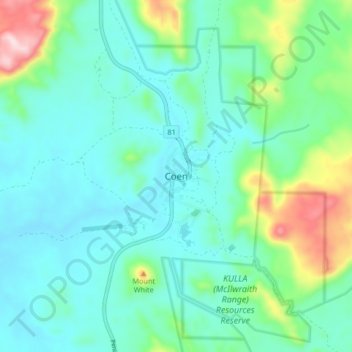 Coen topographic map, elevation, terrain
