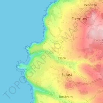 Kenidjack topographic map, elevation, terrain