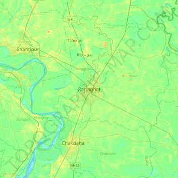 Ranaghat topographic map, elevation, terrain