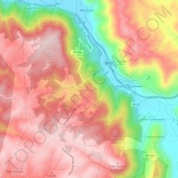 Roccaranieri topographic map, elevation, terrain