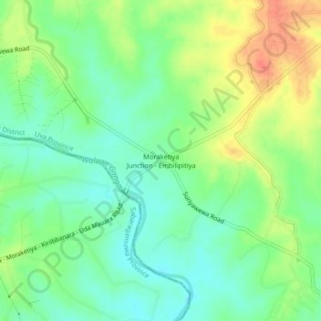 Moraketiya Junction - Embilipitiya topographic map, elevation, terrain