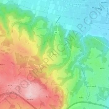 Aufham topographic map, elevation, terrain