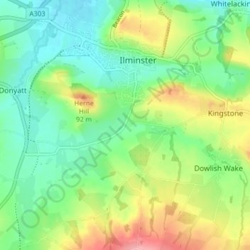 Dowlish Ford topographic map, elevation, terrain
