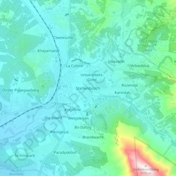 Stellenbosch topographic map, elevation, terrain