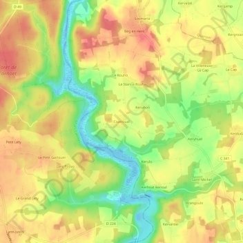 Coatroual topographic map, elevation, terrain