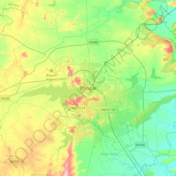 Bhopal topographic map, elevation, terrain