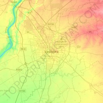 Vadodara topographic map, elevation, terrain