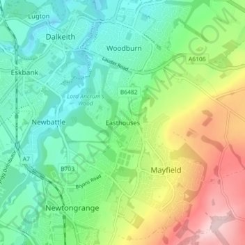 Easthouses topographic map, elevation, terrain
