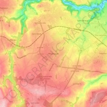 Ploufragan topographic map, elevation, terrain