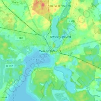 Waren (Müritz) topographic map, elevation, terrain