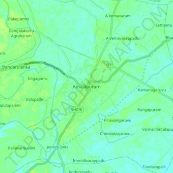 Amalapuram topographic map, elevation, terrain