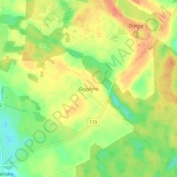 Grzybno topographic map, elevation, terrain