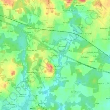 Kersouarne topographic map, elevation, terrain