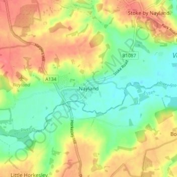 Nayland topographic map, elevation, terrain