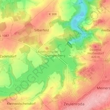 Quingenberg topographic map, elevation, terrain