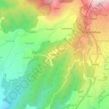 Narghota topographic map, elevation, terrain