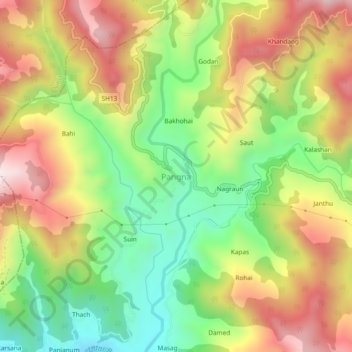 Pangna topographic map, elevation, terrain