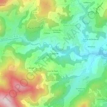 Les Gaillards topographic map, elevation, terrain