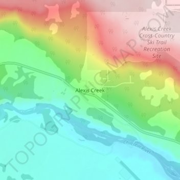 Alexis Creek topographic map, elevation, terrain