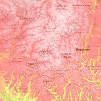 Kursk Oblast topographic map, elevation, terrain